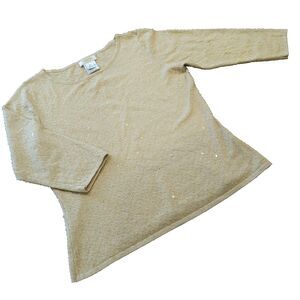 TALBOTS gold metallic knit sweater size m sequin glam holiday chic